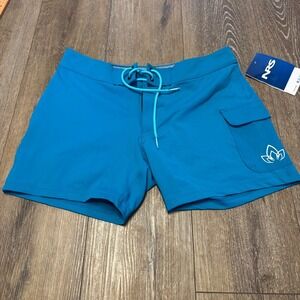 New NRS Women Blue Board Shorts‎ Lotus Logo Size 4 Swim Water Sports Activewear
